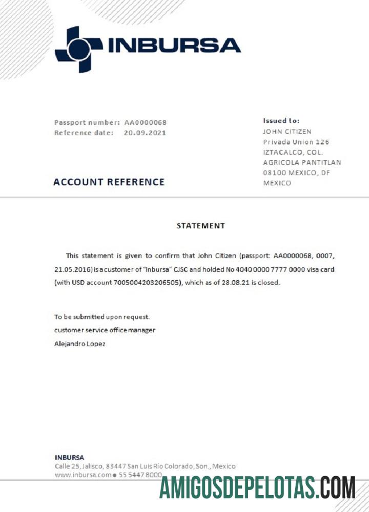 Referência de fechamento do banco Inbursa do México modelo